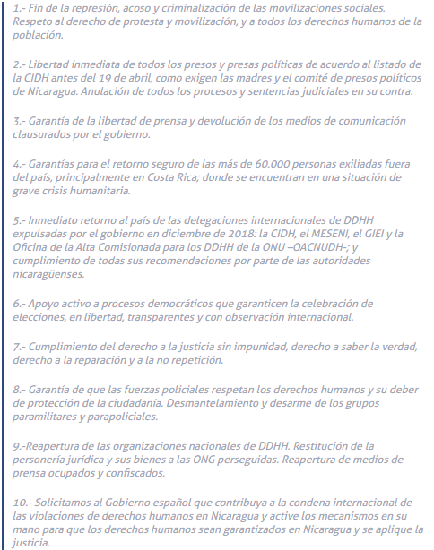 Manifiesto Nicaragua ONGD