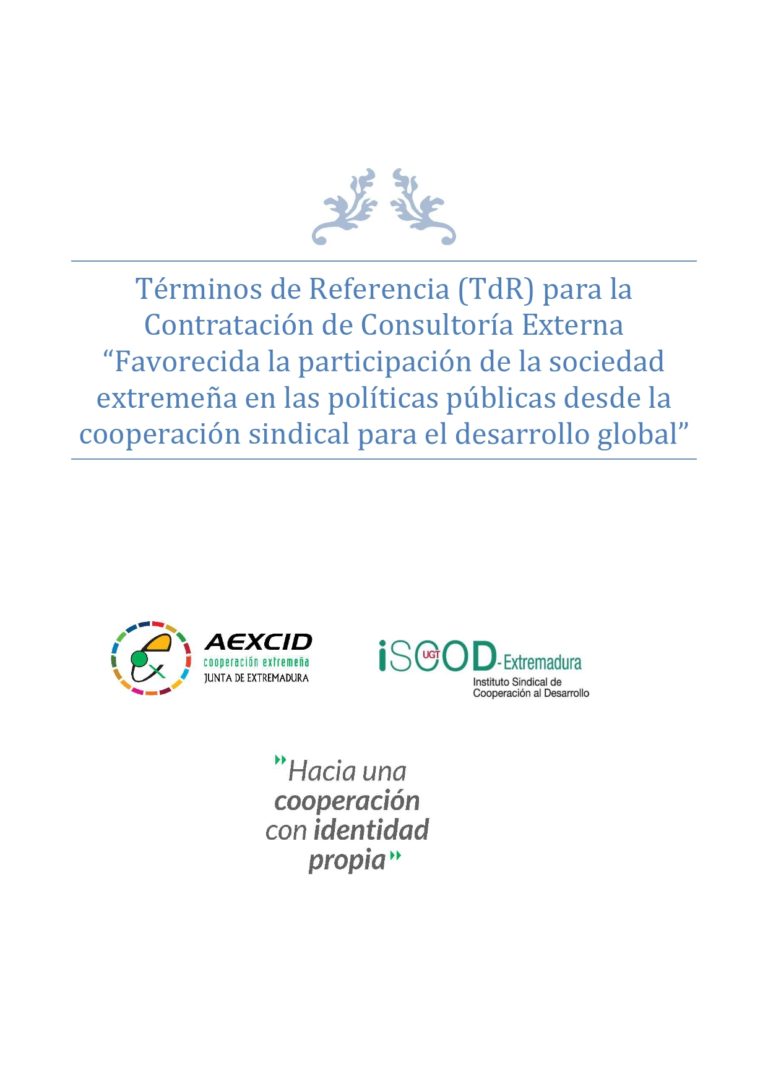 ISCOD TDR Contratación externa de consultoría en el nuevo proyecto de aportaciones de elaboración para la nueva Ley de Cooperación